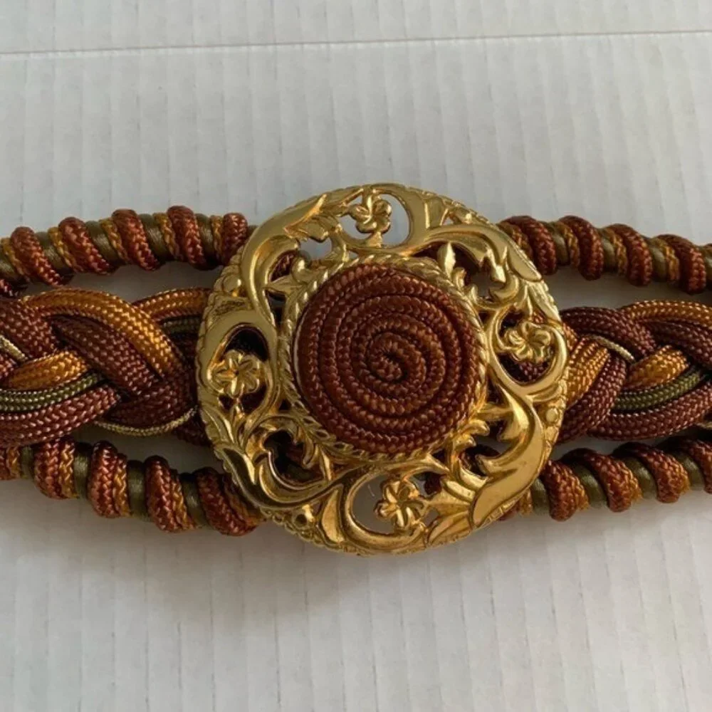 vintage 80’s 90’s statement belt statement stretch braided Gold Fall colors M L